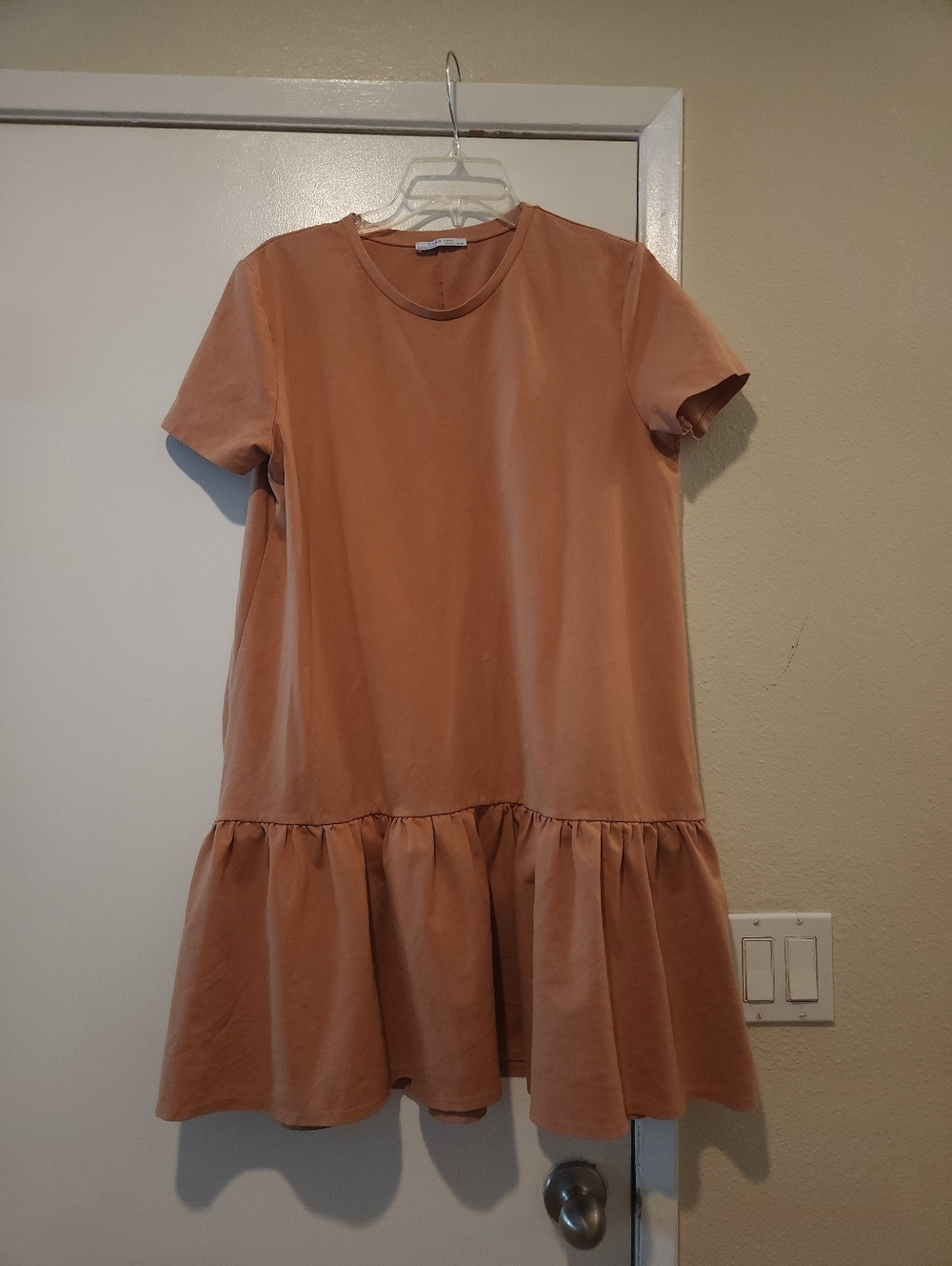 Ruffled Hem Short Sleeve Dress - Terracotta